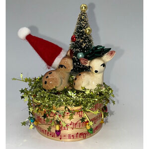 Vintage Ceramic Christmas Reindeer Box Santa we are ready to roll! OOAK